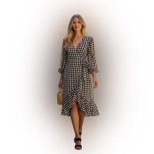 Maison Tara Black & White Houndstooth Midi Dress